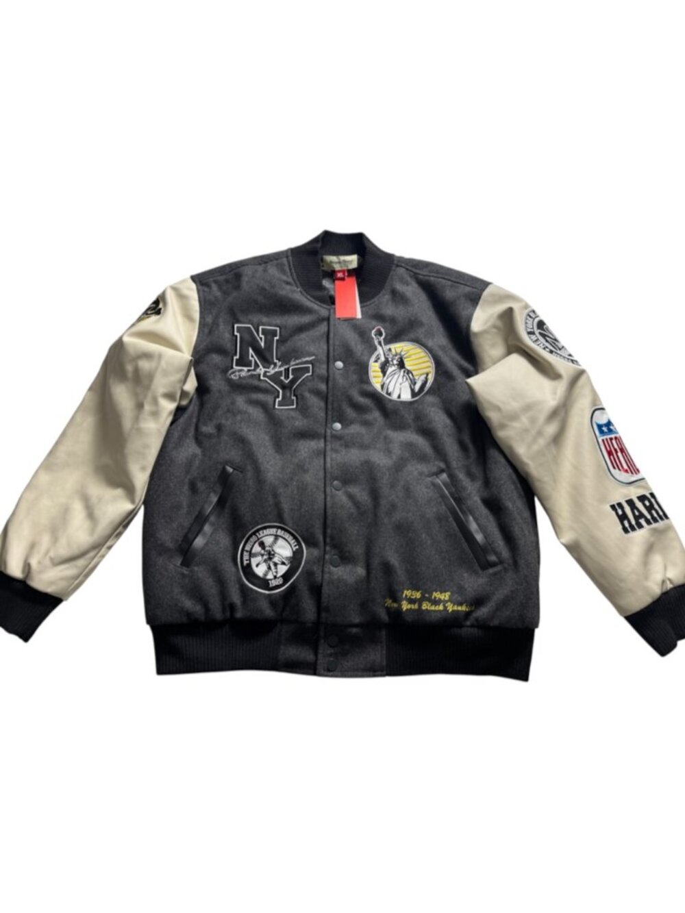 ⚾ NWT AllStar Elite Yankees Negro League Varsity Jacket Grey Cream Size X-Large
